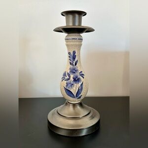 [VINTAGE] Floral Ceramic and Metal Candlestick Holder